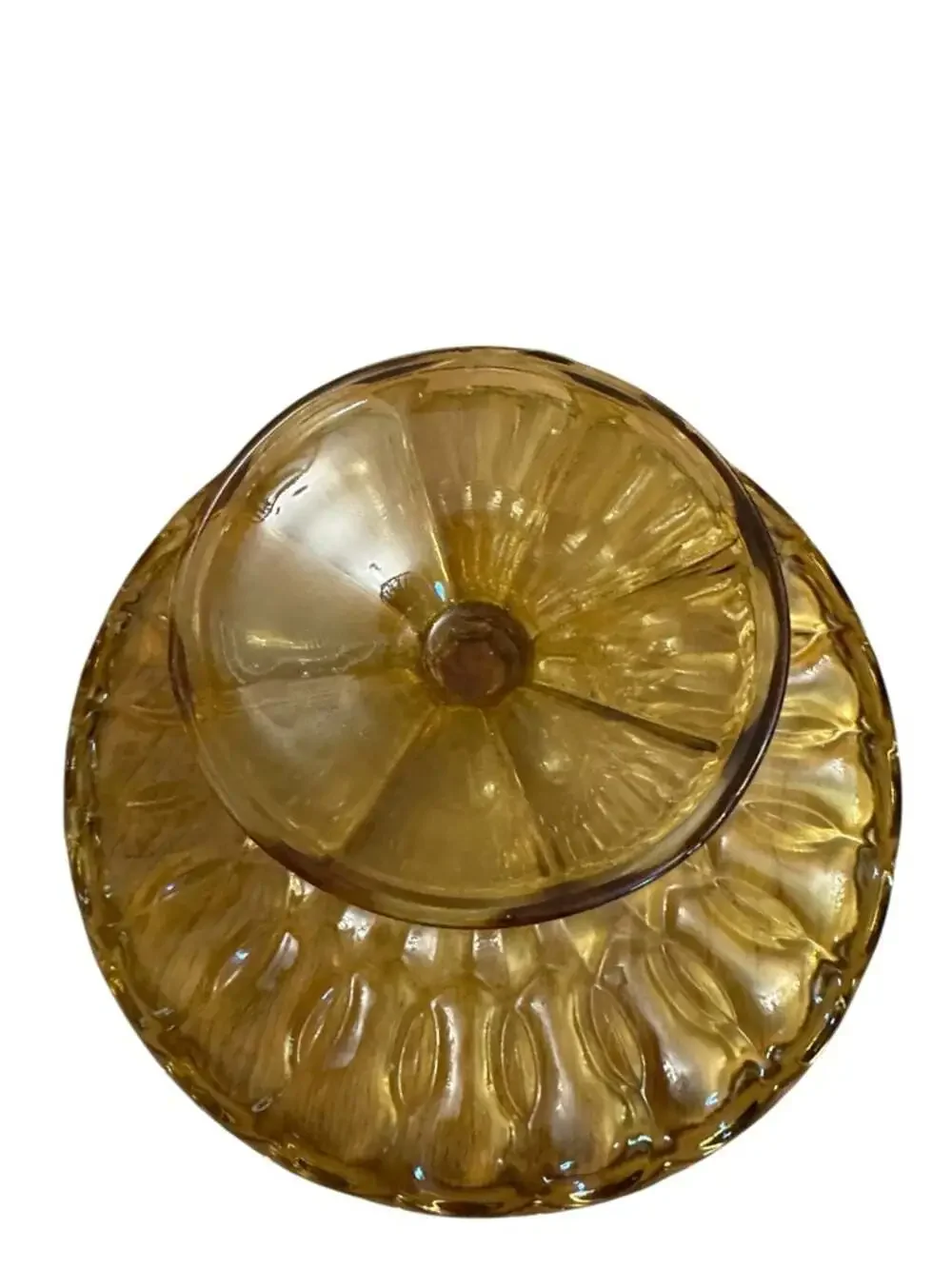 Vintage Amber Glass Pedestal Compote Cake Stand Scalloped Serving Bowl 10 Inch